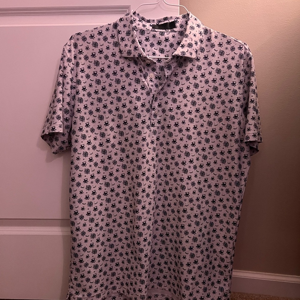 G/FORE Men's Polo Shirt - Blue and White Pattern